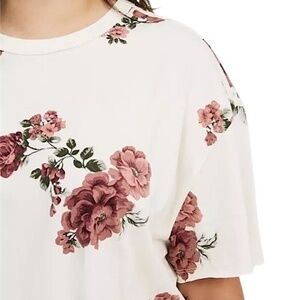 TORRID Floral Birch Cotton Crew Boxy Tee w/Hi-Lo‎ Hem & Side Slits NWT Size 1X